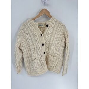 Kilronan Knitwear Cardigan Women M Cream Merino Wool Cable Knit Button Front